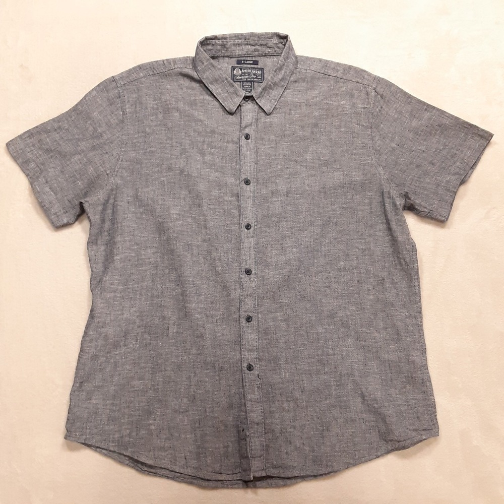 American Rag Mens Linen Cotton Button Shirt XL Blue Short Sleeve